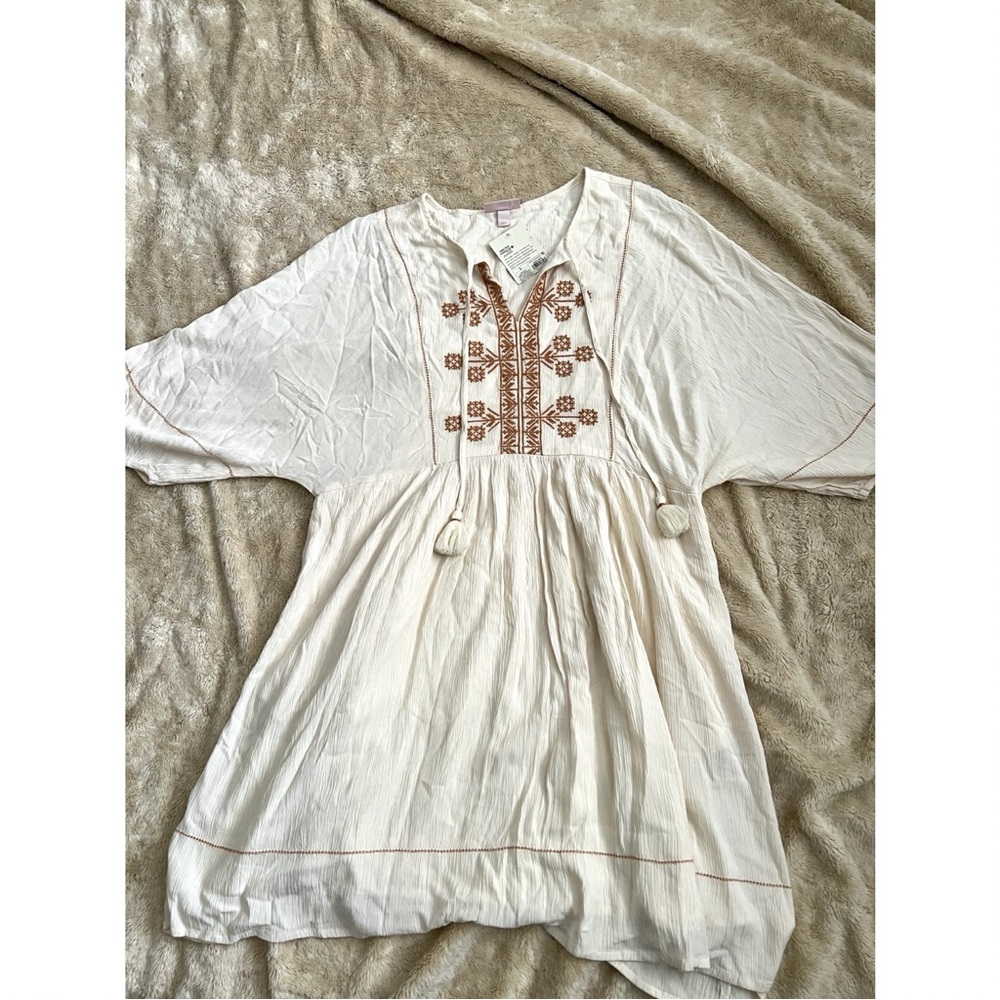 Knox Rose Cream Mini Dress with Brown Embroidery